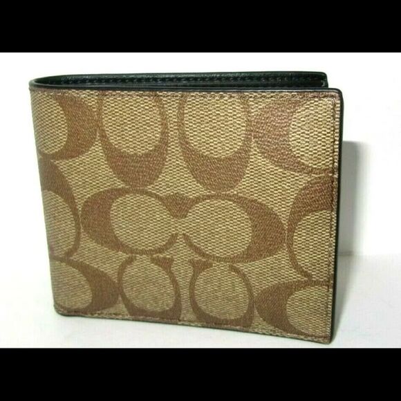 Coach F66551 Men's Wallet ID Bill Signature Tan Canvas Coated/ Leather … - Picture 3 of 6
